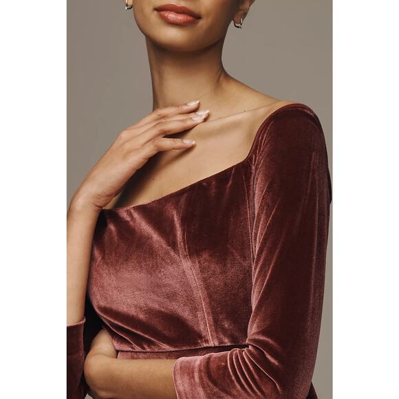 NWT ANTHROPOLOGIE Hutch Long-Sleeve Square-Neck Mini Dress $198 SIZE 6 RED - Picture 2 of 4